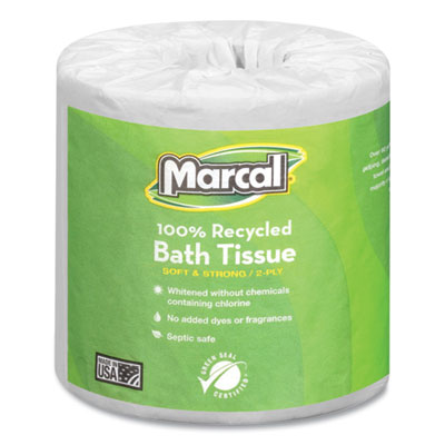 Marcal® 100% Recycled 2-Ply Bath Tissue, Septic Safe, Individually Wrapped Rolls, White, 330 Sheets/Roll, 48 Rolls/Carton Flipcost Flipcost