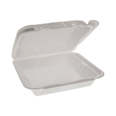 Pactiv Evergreen Foam Hinged Lid Container, Dual Tab Lock Happy Face, 8 x 7.75 x 2.25, White, 200/Carton Flipcost Flipcost