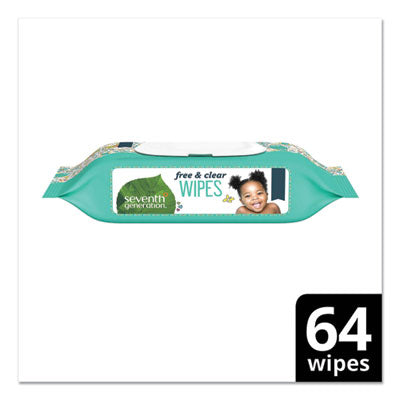 Seventh Generation® Free and Clear Baby Wipes, 7 x 7, Unscented, White, 64/Flip Top Pack, 12 Packs/Carton Flipcost Flipcost