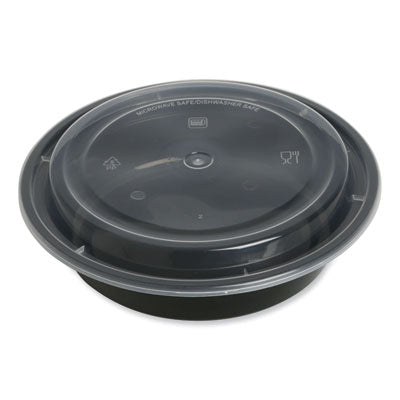 Microwavable Round Food Container with Lid, Round, 24 oz, 7.28 x 7.28 x 1.96, Black/Clear, Plastic, 150/Carton Flipcost Flipcost