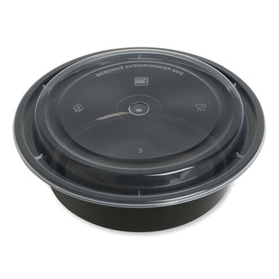 Round Microwavable Food Container with Lid, Round, 32 oz, 7.28 x 7.28 x 2.55, Black/Clear, Plastic, 150/Carton Flipcost Flipcost