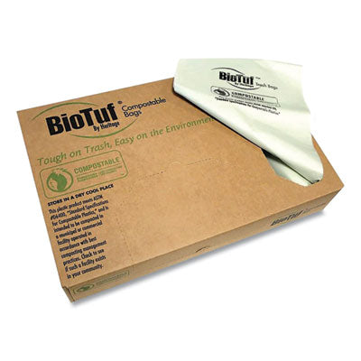 Biotuf Compostable Light Green Can Liners, 30 to 33 gal, 0.9 mil, 33" x 39", 25 Bags/Roll, 8 Rolls/Carton Flipcost Flipcost