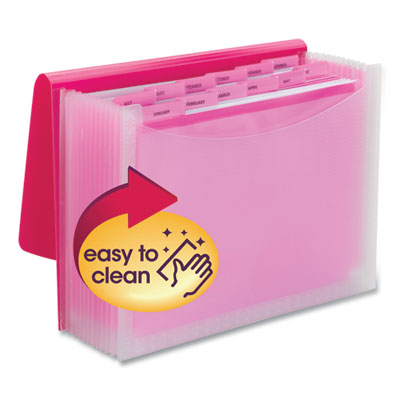 Smead™ Poly Expanding Folders, 12 Sections, Cord/Hook Closure, 1/6-Cut Tabs, Letter Size, Pink/Clear Flipcost Flipcost