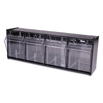 deflecto® Tilt Bin Interlocking Multi-Bin Storage Organizer, 4 Sections, 23.63" x 6.63" x 8.13", Black/Clear Flipcost Flipcost