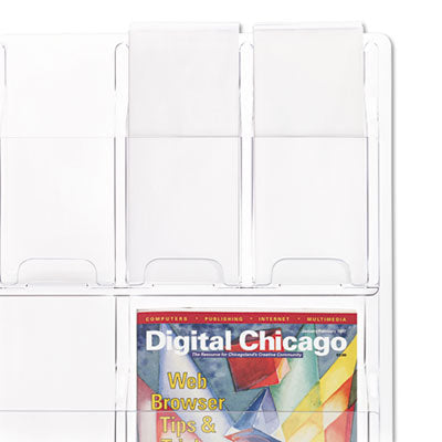 Clear Literature Display Stand, 12 Compartments, 30w x 2d x 34.75h, Clear Flipcost Flipcost