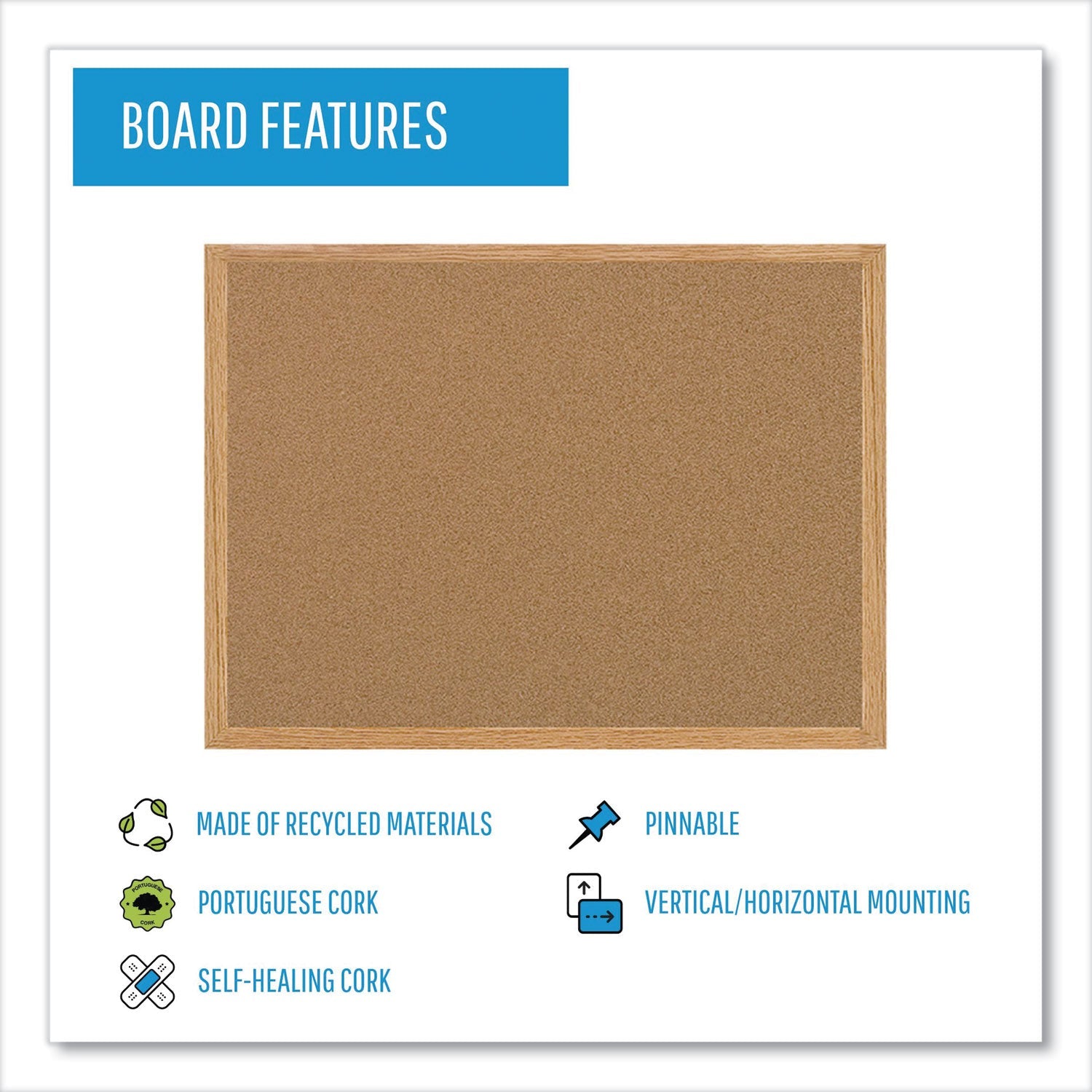 MasterVision® Earth Cork Board, 72 x 48, Tan Surface, Oak Wood Frame