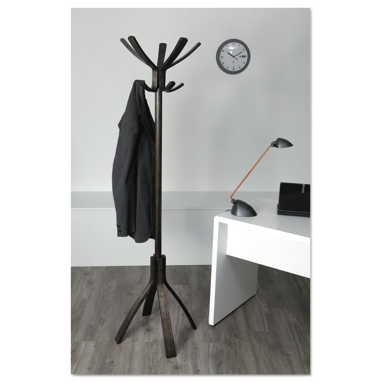 Alba™ Cafe Wood Coat Stand, Ten Peg/Five Hook, 21.67w x 21.67d x 69.33h, Espresso Brown