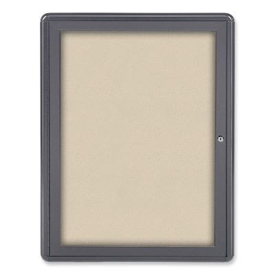 Ovation 1 Door Enclosed Beige Fabric Bulletin Board w/Gray Frame, 24.13x33.75, Aluminum Frame Flipcost Flipcost