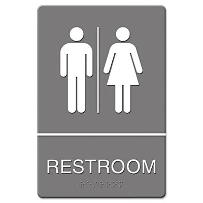 Headline® Sign ADA Sign, Restroom Symbol Tactile Graphic, Molded Plastic, 6 x 9, Gray Flipcost Flipcost