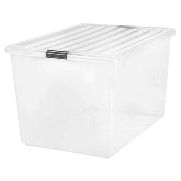 IRIS 132 Qt. Latch Lid Storage Box, 20.9" x 28.8" x 17.8", Clear/Black