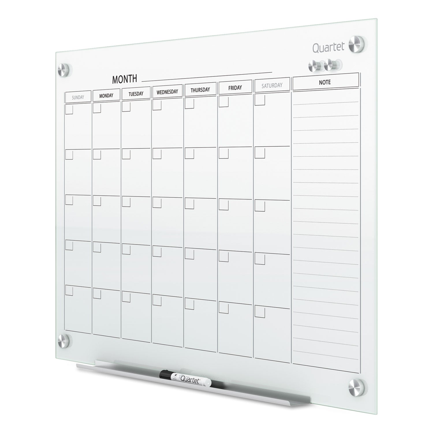 Quartet® Infinity Magnetic Glass Calendar Board, One Month, 36 x 24, White Surface