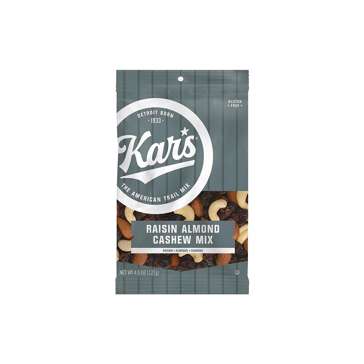 Kar's Fresh Harvest Trail Mix, Raisin Almond Cashew, 4.5 oz Bag, 12/Box