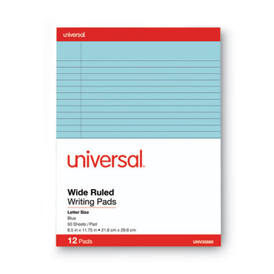 Universal® Colored Perforated Ruled Writing Pads, Wide/Legal Rule, 50 Blue 8.5 x 11 Sheets, Dozen Flipcost Flipcost