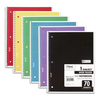 MEAD PRODUCTS Spiral Notebook, 3-Hole Punched, 1-Subject, Wide/Legal Rule, Randomly Assorted Cover Color, (70) 10.5 x 7.5 Sheets Flipcost