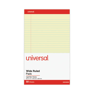 Universal® Perforated Ruled Writing Pads, Wide/Legal Rule, Red Headband, 50 Canary-Yellow 8.5 x 14 Sheets, Dozen Flipcost Flipcost