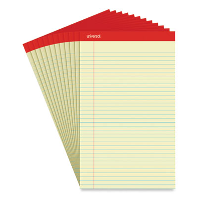 Universal® Perforated Ruled Writing Pads, Wide/Legal Rule, Red Headband, 50 Canary-Yellow 8.5 x 14 Sheets, Dozen Flipcost Flipcost