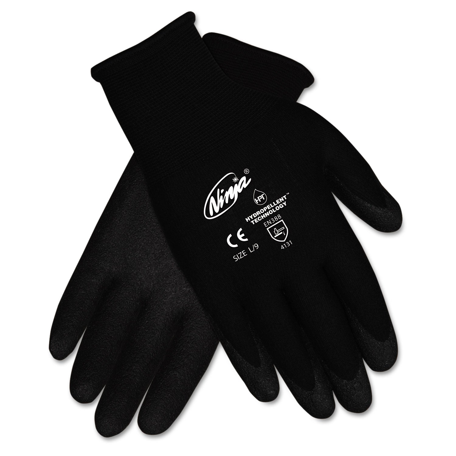 MCR™ Safety Ninja Hpt Pvc Coated Nylon Gloves, Medium, Black, Pair