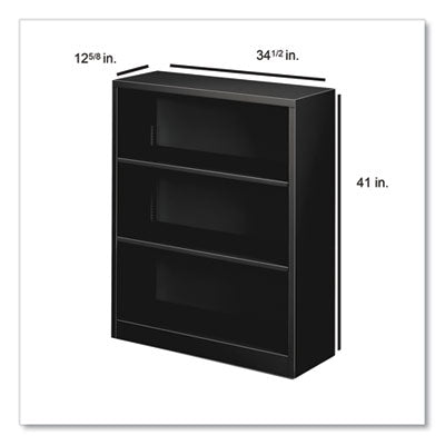 Metal Bookcase, Three-Shelf, 34.5w x 12.63d x 41h, Black Flipcost Flipcost