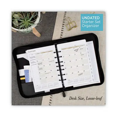 AT-A-GLANCE Black Leather Planner/Organizer Starter Set, 8.5 x 5.5, Black Cover, 12-Month (Jan to Dec): Undated Flipcost Flipcost