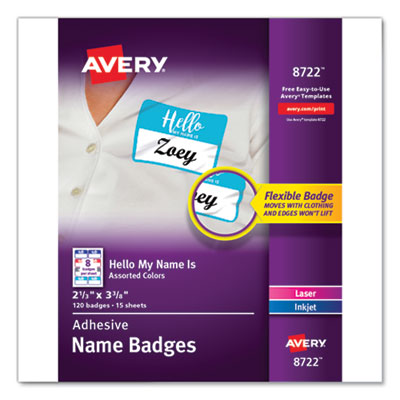 Flexible Adhesive Name Badge Labels, "Hello", 3 3/8 x 2 1/3, Assorted, 120/PK Flipcost Flipcost