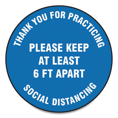 Slip-Gard Floor Signs 17" Blue Circle, "Thank You For Practicing Social Distancing Please Keep At Least 6 ft Apart", , 25/PK Flipcost Flipcost