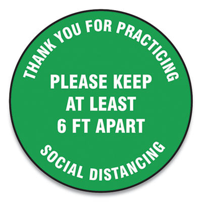 Slip-Gard Floor Signs 12" Green Circle, "Thank You For Practicing Social Distancing Please Keep At Least 6 ft Apart",, 25/PK Flipcost Flipcost