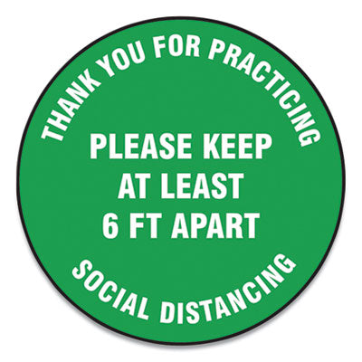 Slip-Gard Floor Signs 17" Green Circle, "Thank You For Practicing Social Distancing Please Keep At Least 6 ft Apart", , 25/PK Flipcost Flipcost