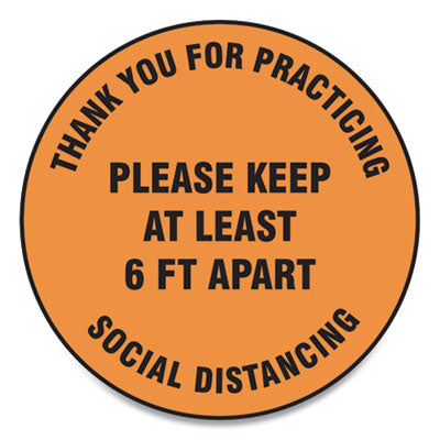 Slip-Gard Floor Signs 12" Orange Circle,"Thank You For Practicing Social Distancing Please Keep At Least 6 ft Apart" , 25/PK Flipcost Flipcost