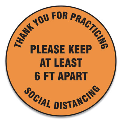 Slip-Gard Floor Signs 17" Orange Circle,"Thank You For Practicing Social Distancing Please Keep At Least 6 ft Apart", Orange, 25/PK Flipcost Flipcost