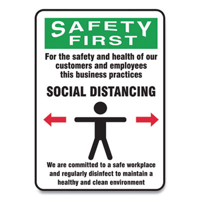 Social Distance Signs Clean Environment Wall, 7 x 10, Customers and Employees Distancing Humans/Arrows, Green/White, 10/PK Flipcost Flipcost