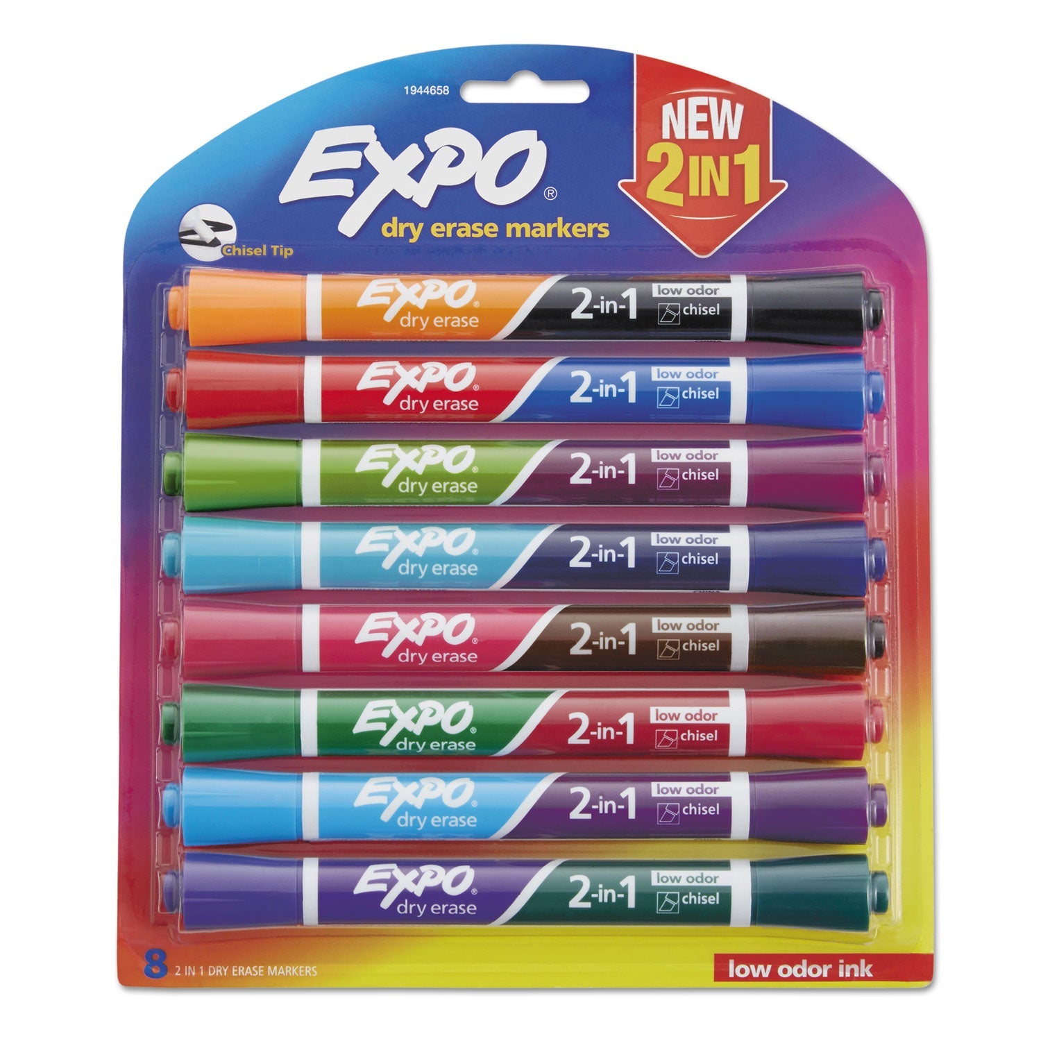 EXPO® 2-in-1 Dry Erase Markers, Fine/Broad Chisel Tips, Assorted Colors, 8/Pack