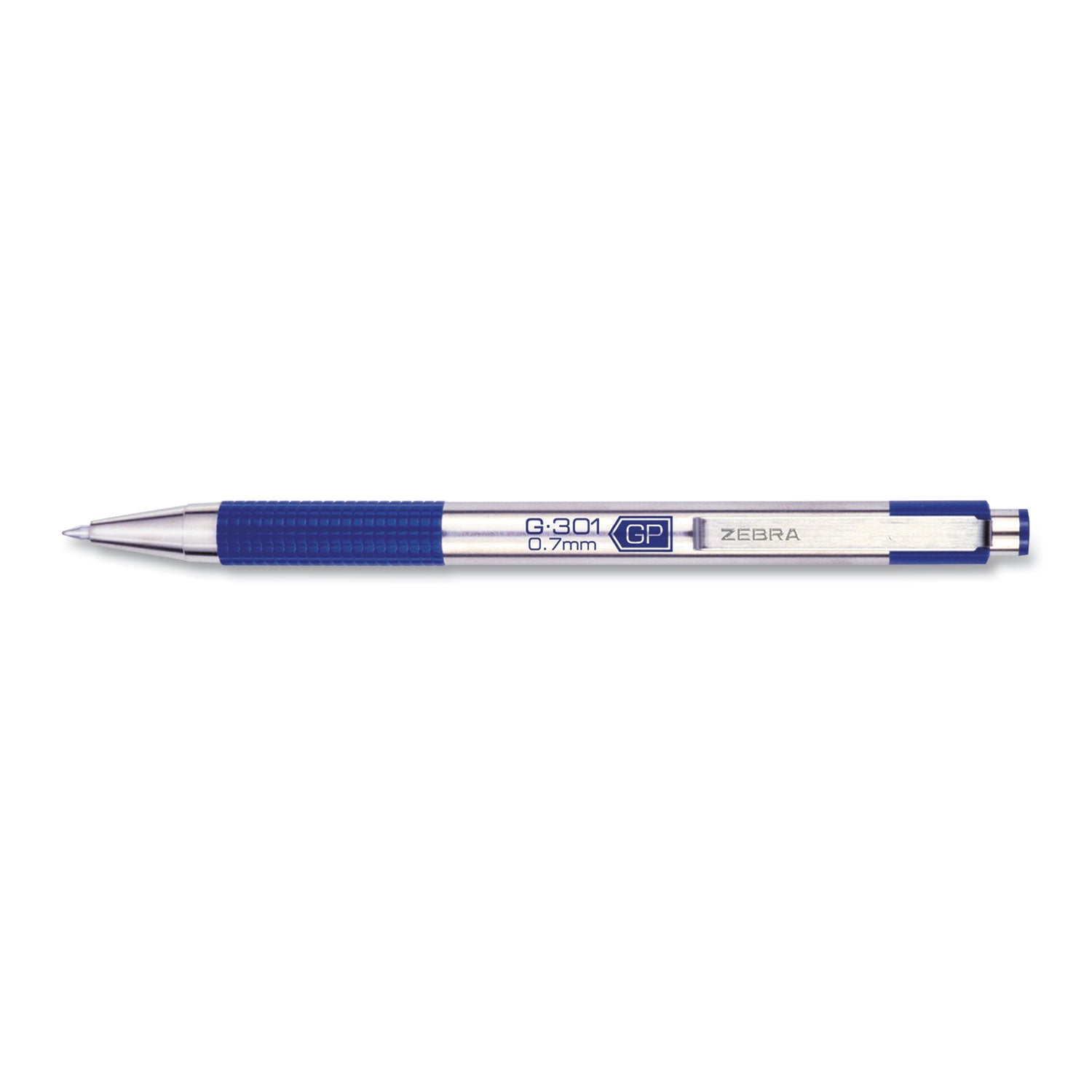 Zebra® G-301 Gel Pen, Retractable, Medium 0.7 mm, Blue Ink, Stainless Steel/Blue Barrel, 2/Pack