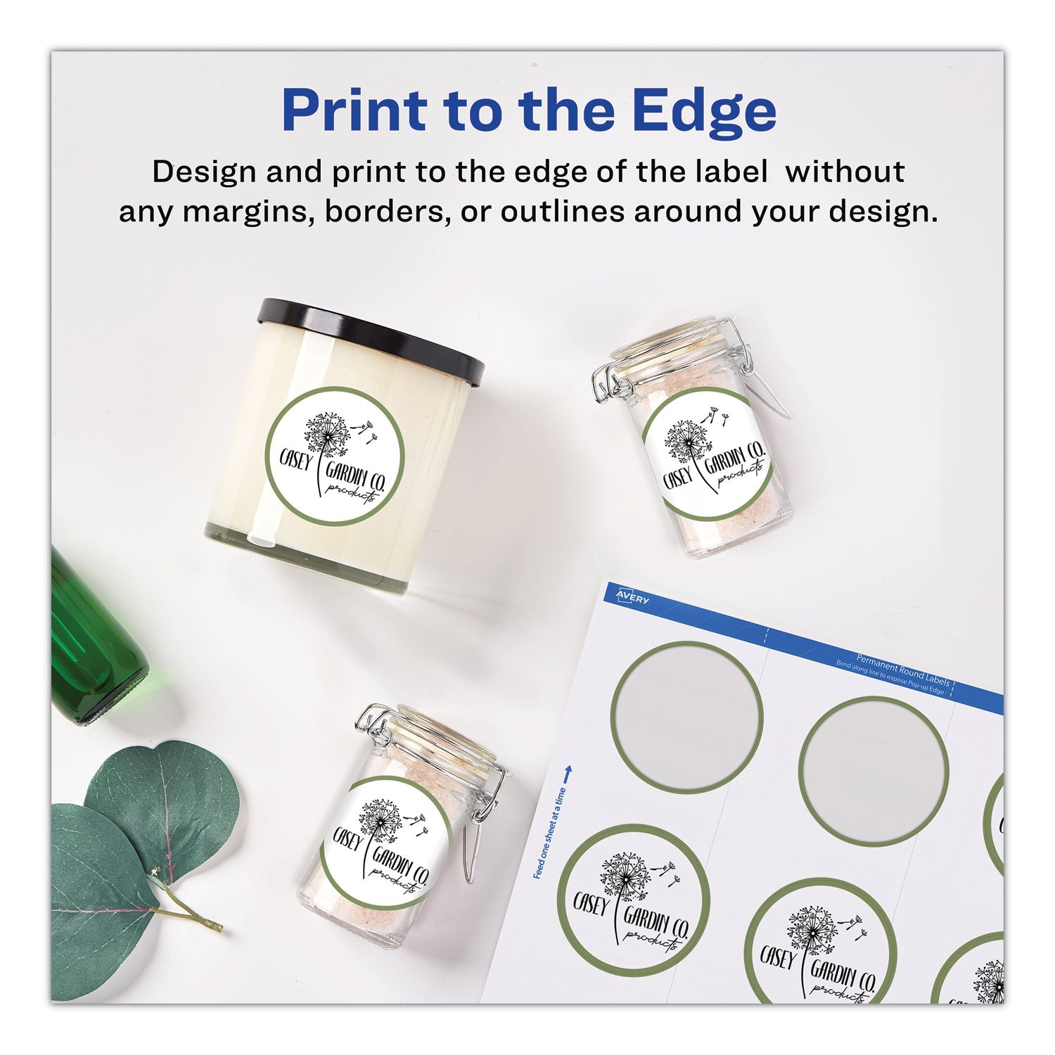 Avery® Round Print-to-the Edge Labels with SureFeed and EasyPeel, 2" dia, Matte White, 300/Pack