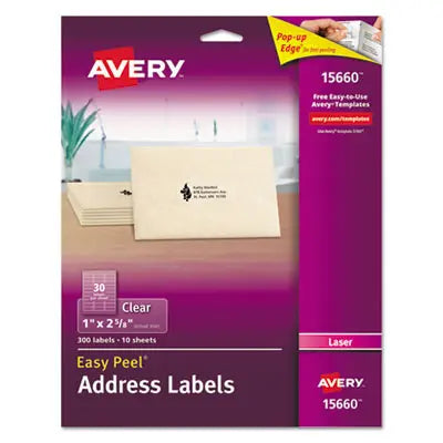 AVERY PRODUCTS CORPORATION Matte Clear Easy Peel Mailing Labels w/ Sure Feed Technology, Laser Printers, 1 x 2.63, Clear, 30/Sheet, 10 Sheets/Pack Flipcost Flipcost