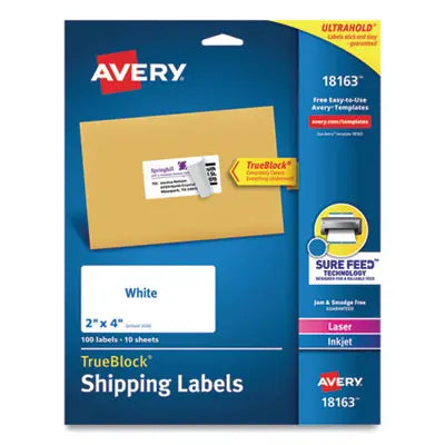 AVERY PRODUCTS CORPORATION Shipping Labels w/ TrueBlock Technology, Inkjet Printers, 2 x 4, White, 10/Sheet, 10 Sheets/Pack Flipcost Flipcost