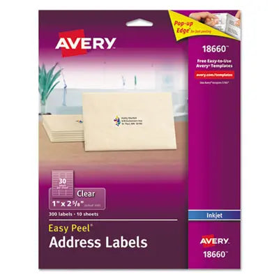 AVERY PRODUCTS CORPORATION Matte Clear Easy Peel Mailing Labels w/ Sure Feed Technology, Inkjet Printers, 1 x 2.63, Clear, 30/Sheet, 10 Sheets/Pack Flipcost Flipcost