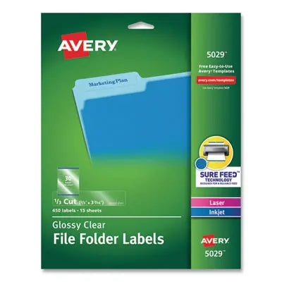 AVERY PRODUCTS CORPORATION Clear Permanent File Folder Labels with Sure Feed Technology, 0.66 x 3.44, Clear, 30/Sheet, 15 Sheets/Pack Flipcost Flipcost