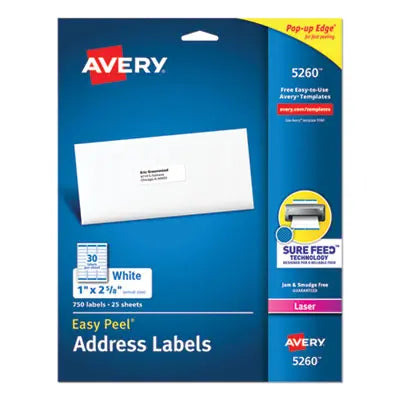 AVERY PRODUCTS CORPORATION Easy Peel White Address Labels w/ Sure Feed Technology, Laser Printers, 1 x 2.63, White, 30/Sheet, 25 Sheets/Pack Flipcost Flipcost