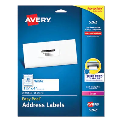 AVERY PRODUCTS CORPORATION Easy Peel White Address Labels w/ Sure Feed Technology, Laser Printers, 1.33 x 4, White, 14/Sheet, 25 Sheets/Pack Flipcost Flipcost