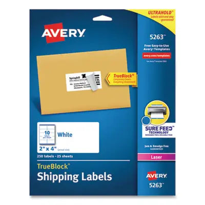 AVERY PRODUCTS CORPORATION Shipping Labels w/ TrueBlock Technology, Laser Printers, 2 x 4, White, 10/Sheet, 25 Sheets/Pack Flipcost Flipcost