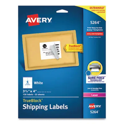 AVERY PRODUCTS CORPORATION Shipping Labels w/ TrueBlock Technology, Laser Printers, 3.33 x 4, White, 6/Sheet, 25 Sheets/Pack Flipcost Flipcost