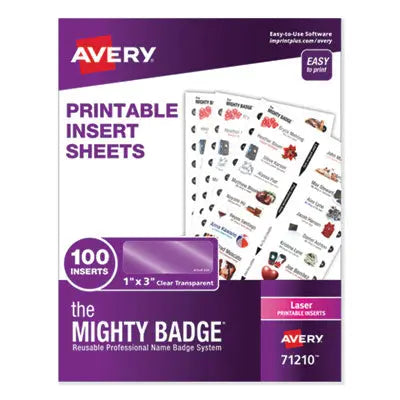 AVERY PRODUCTS CORPORATION The Mighty Badge Name Badge Inserts, 1 x 3, Clear, Laser, 20/Sheet, 5 Sheets/Pack Flipcost Flipcost