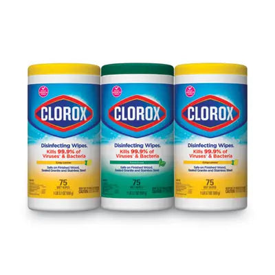 CLOROX SALES CO. Disinfecting Wipes, 1-Ply, 7 x 8, Fresh Scent/Citrus Blend, White, 75/Canister, 3 Canisters/Pack Flipcost Flipcost