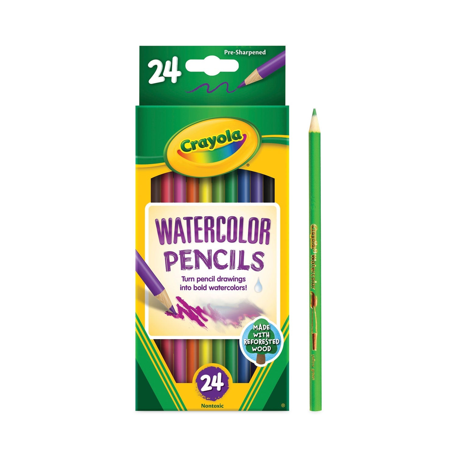 Crayola® Watercolor Pencil Set, 3.3 mm, 2B, Assorted Lead and Barrel Colors, 24/Pack