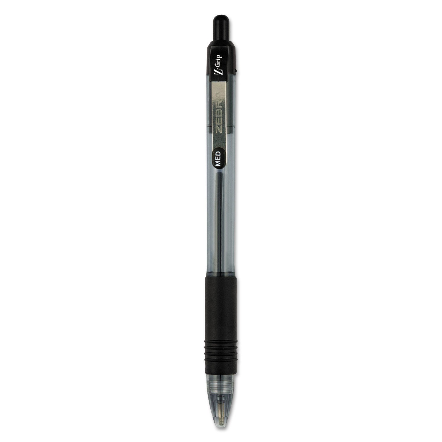 Zebra® Z-Grip Ballpoint Pen, Retractable, Medium 1 mm, Black Ink, Clear/Black Barrel, 24/Pack