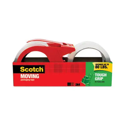 Scotch® Tough Grip Moving Packaging Tape with Dispenser, 3" Core, 1.88" x 38.2 yds, Clear, 2/Pack Flipcost Flipcost