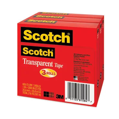 Scotch® Transparent Tape, 3" Core, 1" x 72 yds, Transparent, 3/Pack Flipcost Flipcost