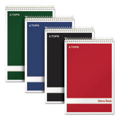 TOPS™ Gregg Ruled Steno Pad, Assorted Cover Colors, 80 Green-Tint 6 x 9 Sheets, 4/Pack Flipcost Flipcost