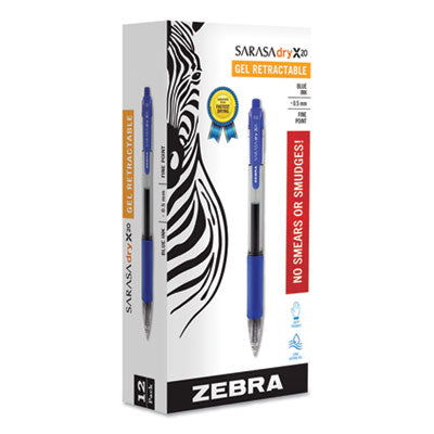 Zebra® Sarasa Dry Gel X20 Gel Pen, Retractable, Fine 0.5 mm, Blue Ink, Clear/Blue Barrel, 12/Pack Flipcost Flipcost