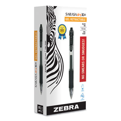 Sarasa Dry Gel X20 Gel Pen, Retractable, Fine 0.5 mm, Black Ink, Clear/Black Barrel, 12/Pack Flipcost Flipcost